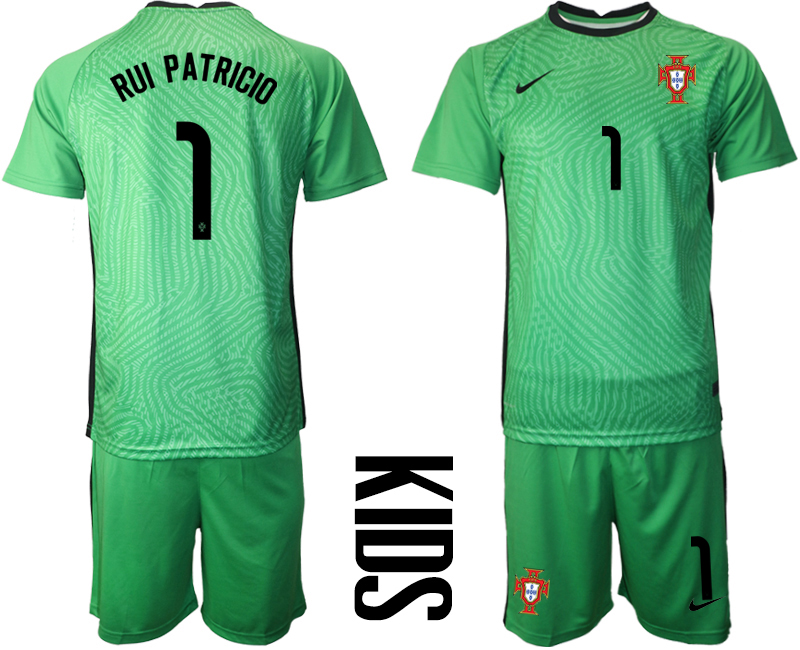 Youth 2021 European Cup Portugal green goalkeeper #1 Soccer Jersey